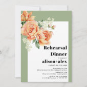 Zweigstelle mit pfirsichfarbenen Rose Hochzeitsess Einladung (Vorderseite)