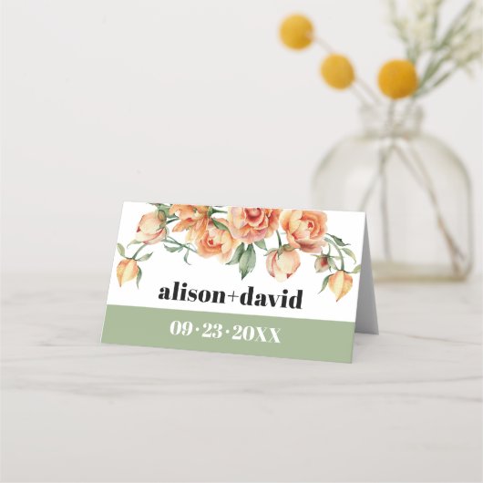 Zweigstelle mit pfirsichfarbenen Rose Salbei Platzkarte (Rückseite)