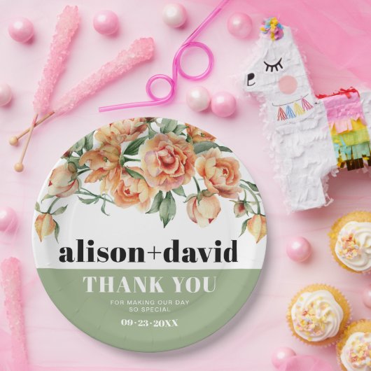 Zweigstelle mit pfirsichfarbener Rose Blume Blumen Pappteller (Party)