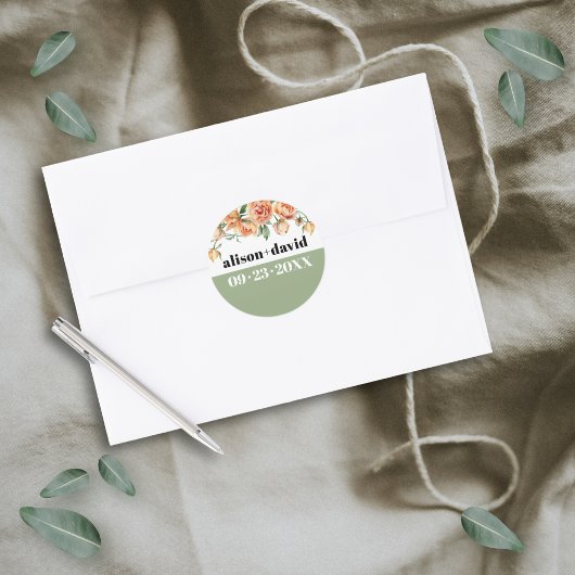 Zweigstelle mit Pfirsichhochzeit Blume Rose Runder Aufkleber