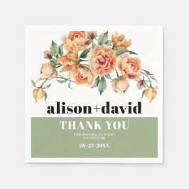 Zweigstelle mit Pfirsichhochzeit Blume und Blätter Serviette