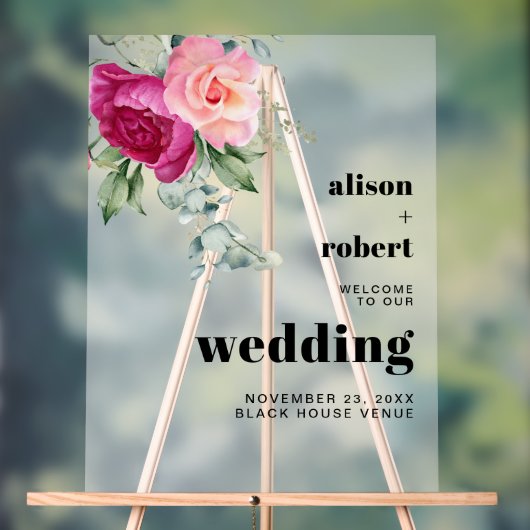 Zweigstelle mit rosa rosa mattierte WELCOME Hochze Acrylschild (Neutral)