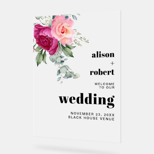 Zweigstelle mit rosa rosa mattierte WELCOME Hochze Acrylschild (Winkel)