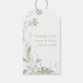 Zweigstelle mit Salbei-Grün-Weiß-Blume Hochzeit Geschenkanhänger (Rückseite)