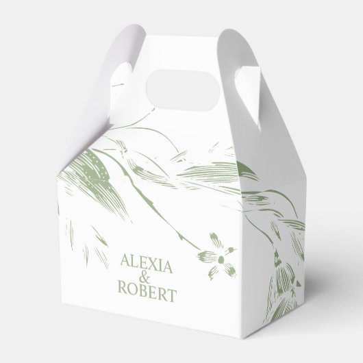 Zweigstelle mit Salbei-Grün-Weiß-Blume Hochzeit Geschenkschachtel (Vorderseite)