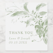 Zweigstelle mit Salbei-Grün-Weiß-Blume Hochzeit Weinetikett (Einzelnes Label)