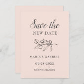 Zweigstelle Olive. Moderne, einfache rosa Hochzeit Save The Date (Vorne/Hinten)
