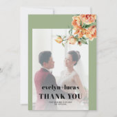 Zweigstelle, Pfirsichrosen, Fotohochzeit mit weiße Dankeskarte (Vorderseite)