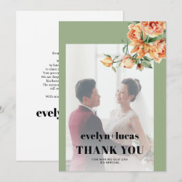 Zweigstelle, Pfirsichrosen, Fotohochzeit mit weiße Dankeskarte