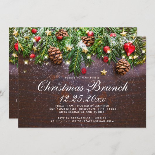 Zweigstelle Pine Cones Rustikaler Weihnachtsfest Einladung (Vorne/Hinten)