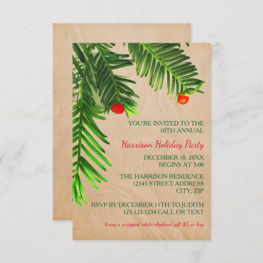 Zweigstelle Pine Tree - Weihnachtsfeier 3x5 Party  Einladung (Vorne/Hinten)