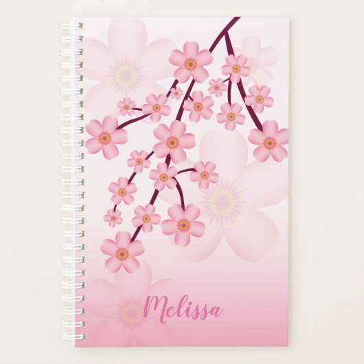 Zweigstelle Rosa Sakura Cherry Blossom mit Namen Planer (Vorderseite)