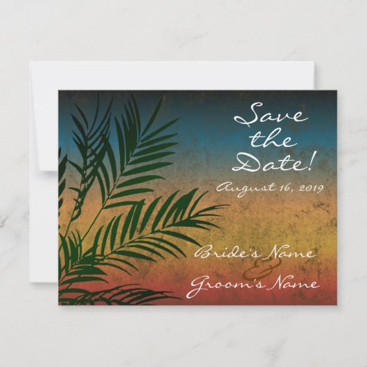 Zweigstelle Sunset Palm Tree Save the Date Einladung (Vorderseite)