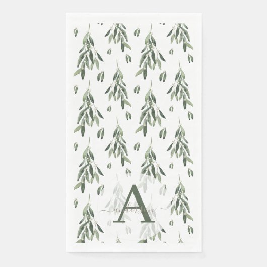 Zweigstelle Wasserfarbe Mistletoe Mit Monogramm We Serviette (Vorderseite)