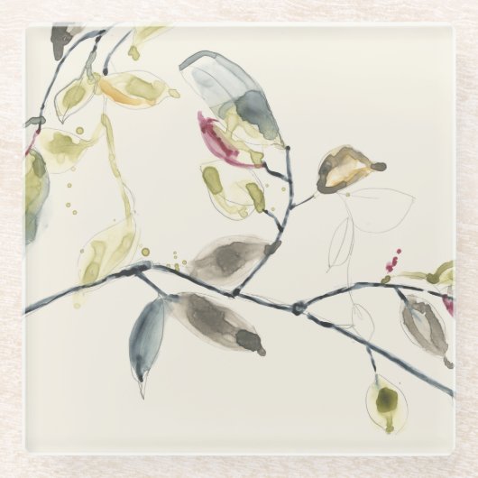 Zweigstelle Wasserfarben Glasuntersetzer (Vorderseite)