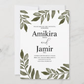 Zweigstelle Wasserfarben Grüne Einfache Hochzeit Einladung (Vorderseite)