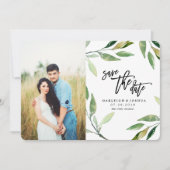 Zweigstelle Wasserfarben Olive Save the Date mit F (Vorderseite)