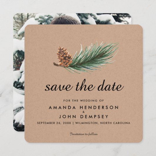 Zweigstelle Wasserfarben Winter Save the Date (Vorne/Hinten)