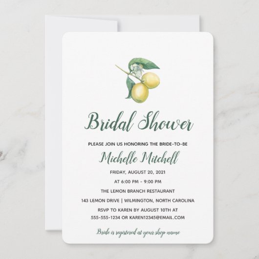 Zweigstelle Wasserfarben-Zitrone | BRAUTPARTY Einladung (Vorderseite)
