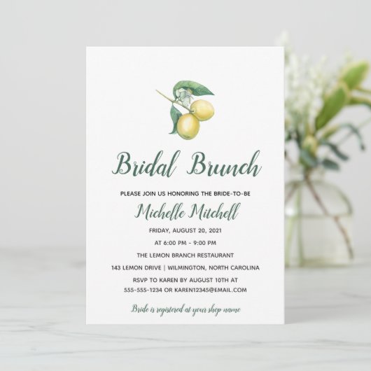 Zweigstelle Wasserfarben-Zitrone | Bridal Brunch Einladung (Stehend Vorderseite)