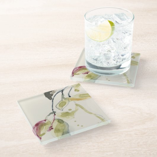 Zweigstelle Wasserfarbenleaf Triptych Glasuntersetzer (Schrägansicht)