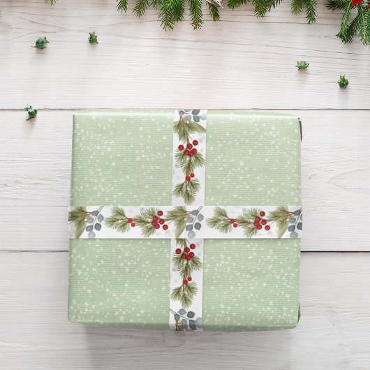 Zweigstellen der Eukalyptus-Pine Holly Berries Satinband