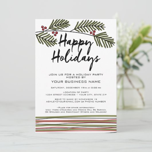 Zweigstellen der Holiday Party Whimsical Pine Tree Einladung (Stehend Vorderseite)