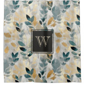 Zweigstellen für Monogram Blue und Gold Boho Duschvorhang (Vorderseite)
