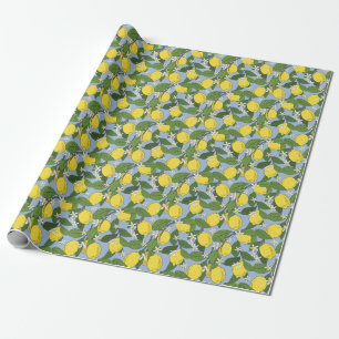 Zweigstellen von Lemon: Blaue Vintage Illustration Geschenkpapier
