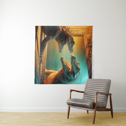 Zweiköpfige Lizard- und Crocodile-Spiegelszene Wandteppich (Beispiel (Horizontal))