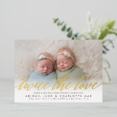 Zweimal die Liebe Foil Twin Geburtsankündigung Folieneinladung (Stehend vorne)