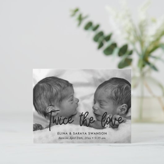 Zweimal die Liebe-Zwillingsankündigung Postkarte (Stehend Vorderseite)