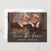 Zweimal die Liebe Zwillingsgeburt des Fotos Ankündigungspostkarte (Vorne/Hinten)