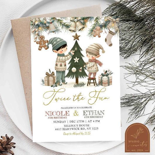 Zweimal die lustige kleine Elf gemeinsame Geburtst Einladung