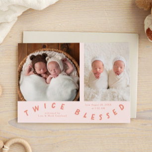 Zweimal gesegnete Typografie Peach Birth Ankündigung