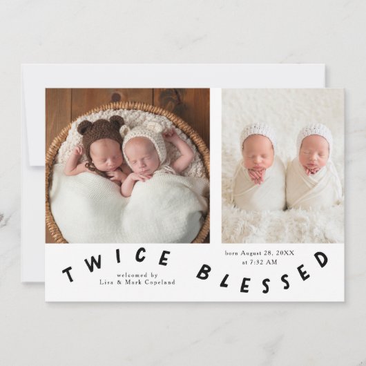 Zweimal gesegnete Typografie White Birth Ankündigu Ankündigung (Vorderseite)