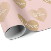 Zweimal Goldene Liebe Hochzeitsherzen auf Rose Gol Geschenkpapier (Rolleneckpunkt)