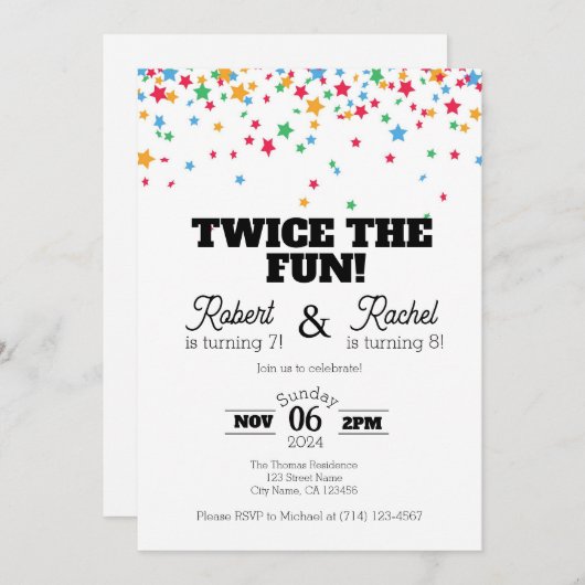 Zweimal laden die Fun Double Birthday Celebration Einladung (Vorne/Hinten)