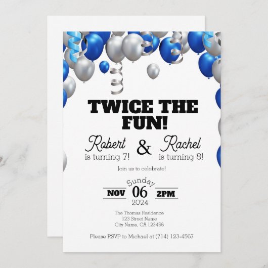 Zweimal laden die Fun Double Birthday Celebration Einladung (Vorne/Hinten)