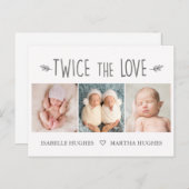 Zweimal Liebe, doppelte Geburtsankündigungskarte Postkarte (Vorne/Hinten)