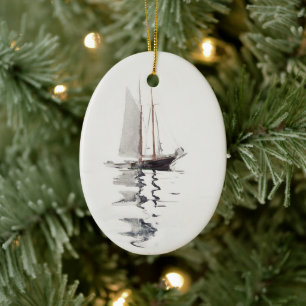 Zweimast-Schoner mit Dory von Winslow Homer Keramik Ornament