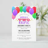 ZWEIrrific 2nd Birthday Balloon Banner Lila Einladung (Stehend Vorderseite)