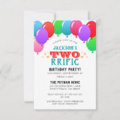 ZWEIrrific Second Birthday Balloon Banner Blau Einladung (Vorderseite)