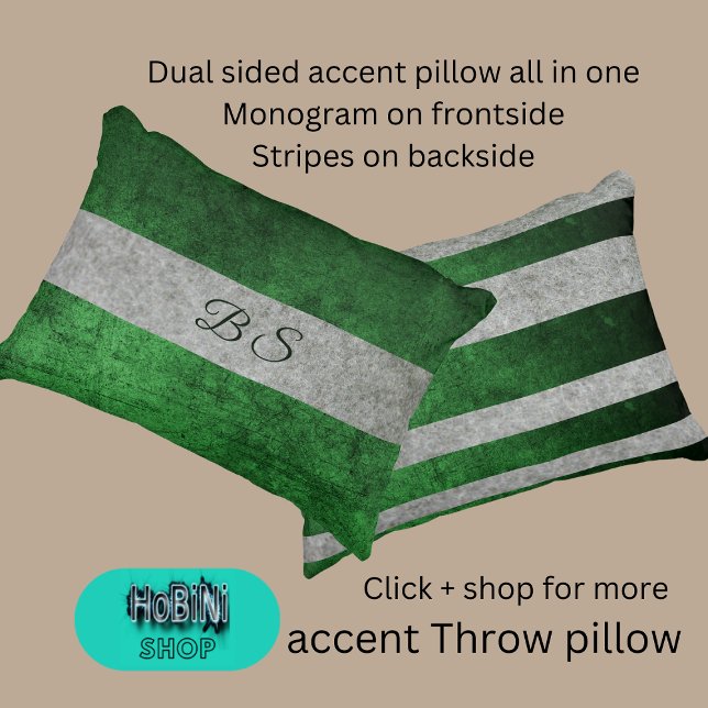 zweiseitig grünes Grau & Monogramm & Streifen Dekokissen (Dual sided accent throw pillow all in one
Monogram on frontside
Stripes on backside)