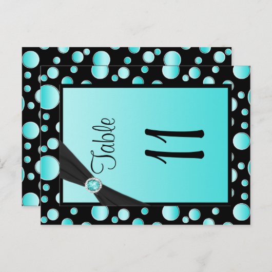 Zweiseitige Aqua, Black Polka Dots Tischnummer (Vorne/Hinten)