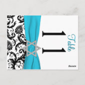 Zweiseitige Aqua, Schwarz, Weiße Damaske-Tischnumm Postkarte (Rückseite)