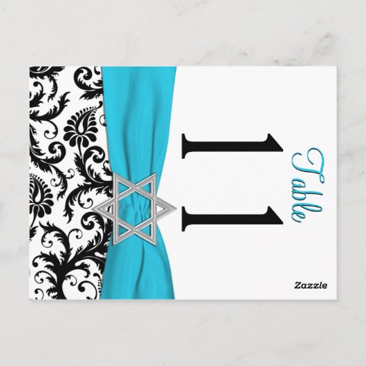 Zweiseitige Aqua, Schwarz, Weiße Damaske-Tischnumm Postkarte (Rückseite)