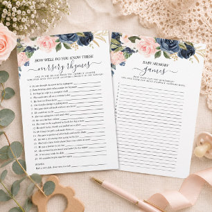 Zweiseitige Baby Pink Navy Floral Cascading Games