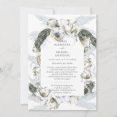 Zweiseitige BILINGUAL Wedding White Blue Floral Einladung (Vorderseite)
