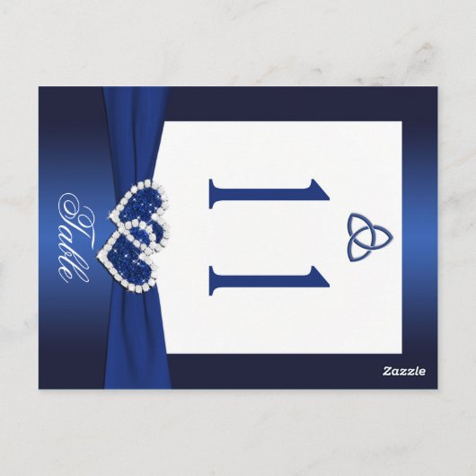 Zweiseitige blaue und weiße Tischnummer (Rückseite)